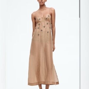 H&M EDITION Tan Rhinestone Flower Embellished Cami Slip Dress
